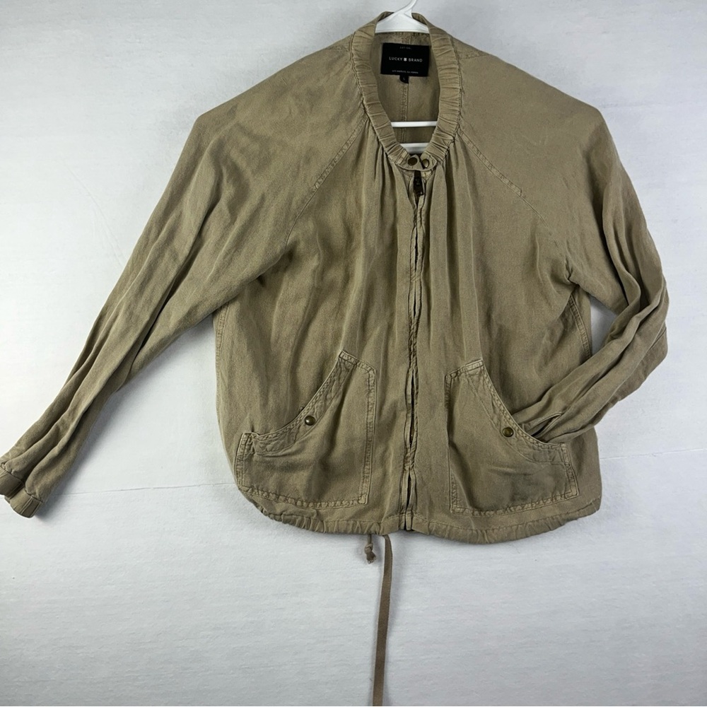 Lucky Brand Women's Tan Denim Jacket Light Brown Zipper Large